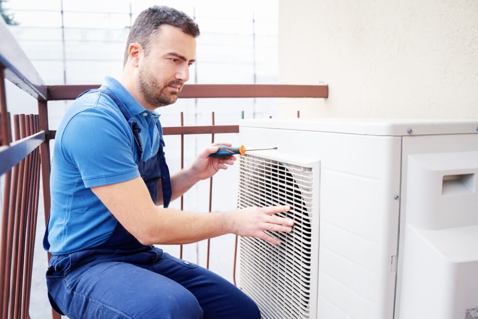 Installation service of an air conditioner heat exchanger outdoor unit