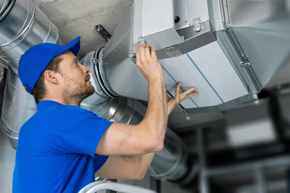 hvac expert checking duct work