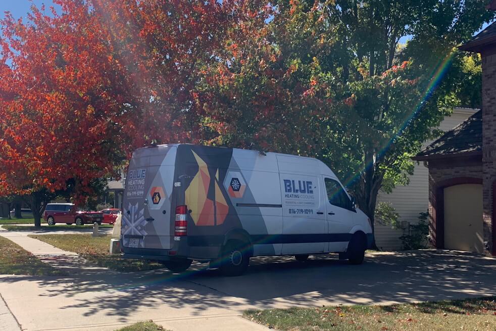 blue heating and cooling van