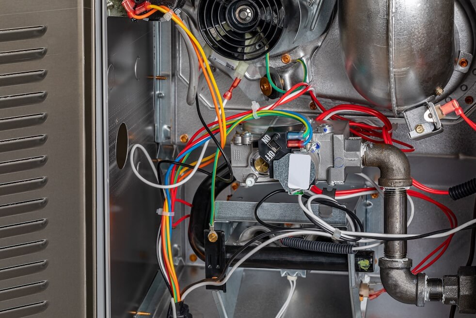 Furnace gas valve. HVAC maintenance, repair, service and installation concept.